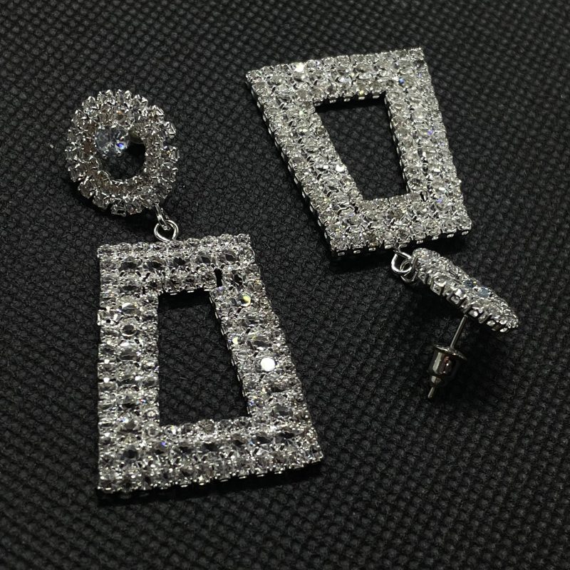 Silver Textured Rectangle Earrings - Image 3