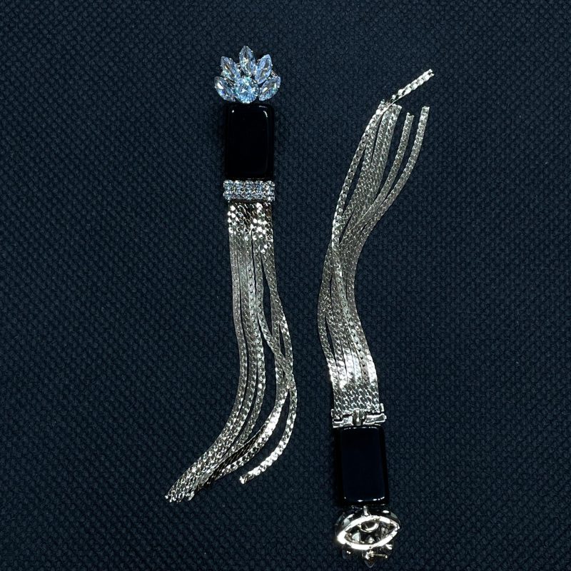 Gold Black Tassel Earring - Image 3