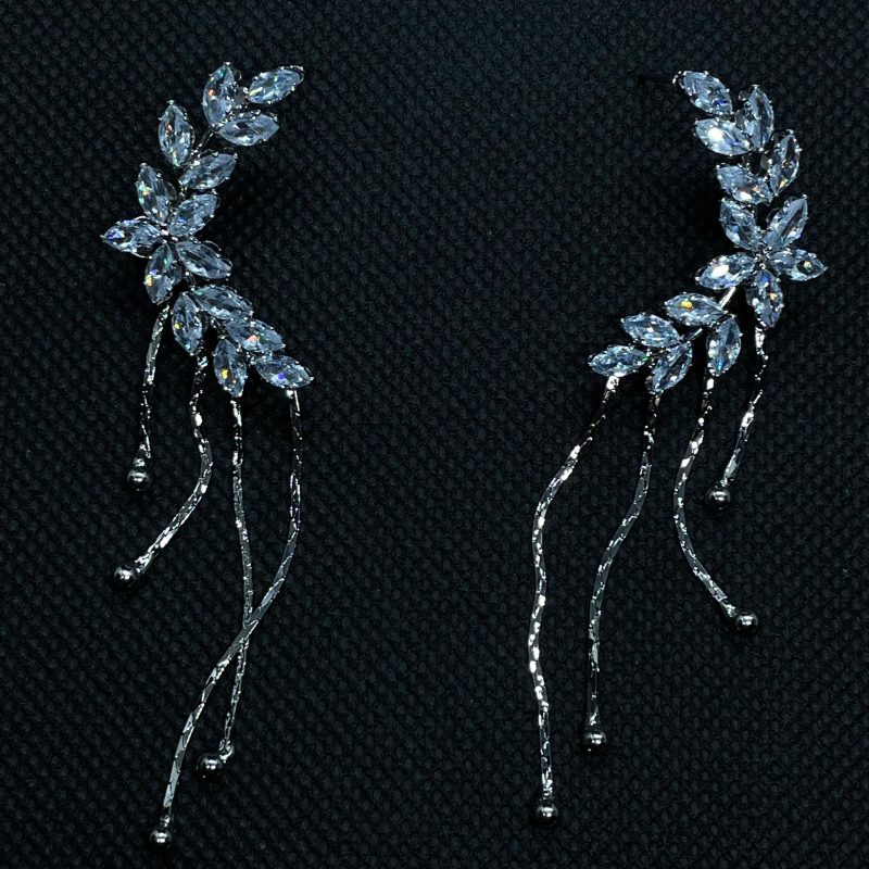 Silver Ear Cuff Tassel Earrings