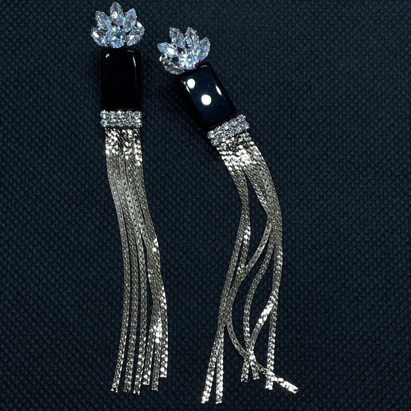 Gold Black Tassel Earring