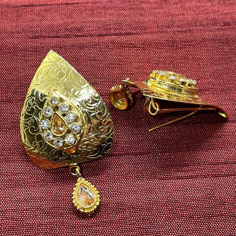 Gold Monstera Leaf Earrings in Champagne - Image 2