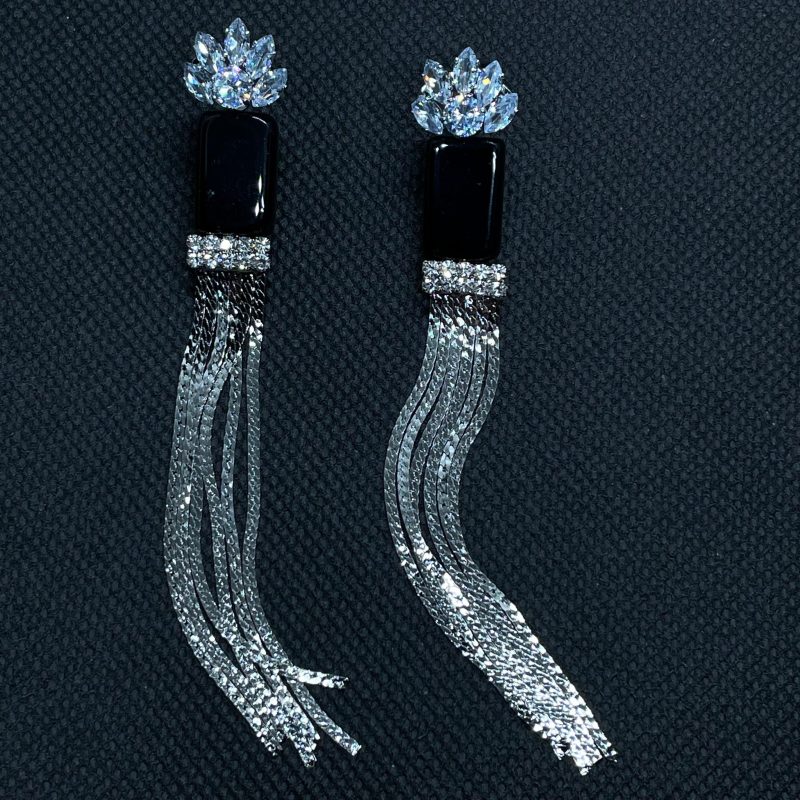 Silver Black Tassel Earring