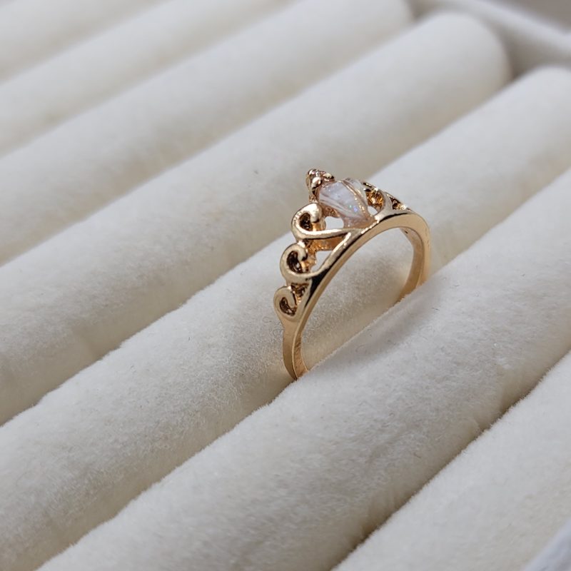 Golden Crown Ring with White Stone